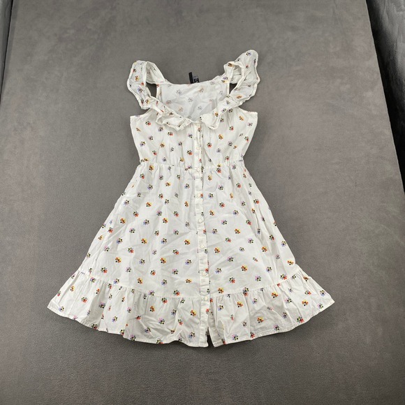 Vero Moda Dresses & Skirts - Vero Moda White Floral Ruffle Button Front Mini Dress Small Sleeveless Summer